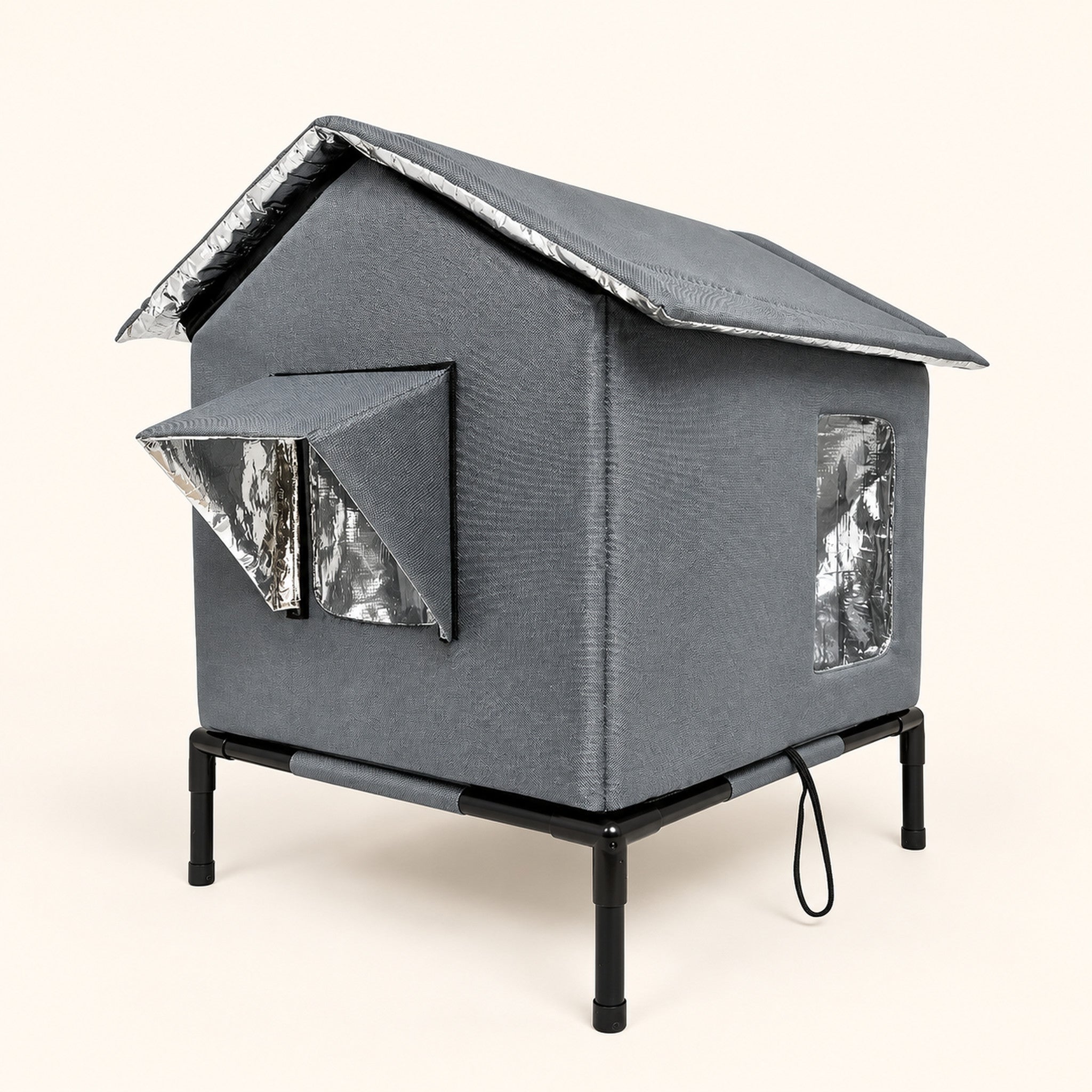 Cosy Cat House insulated outdoor cat shelter, grey, three-quarter view