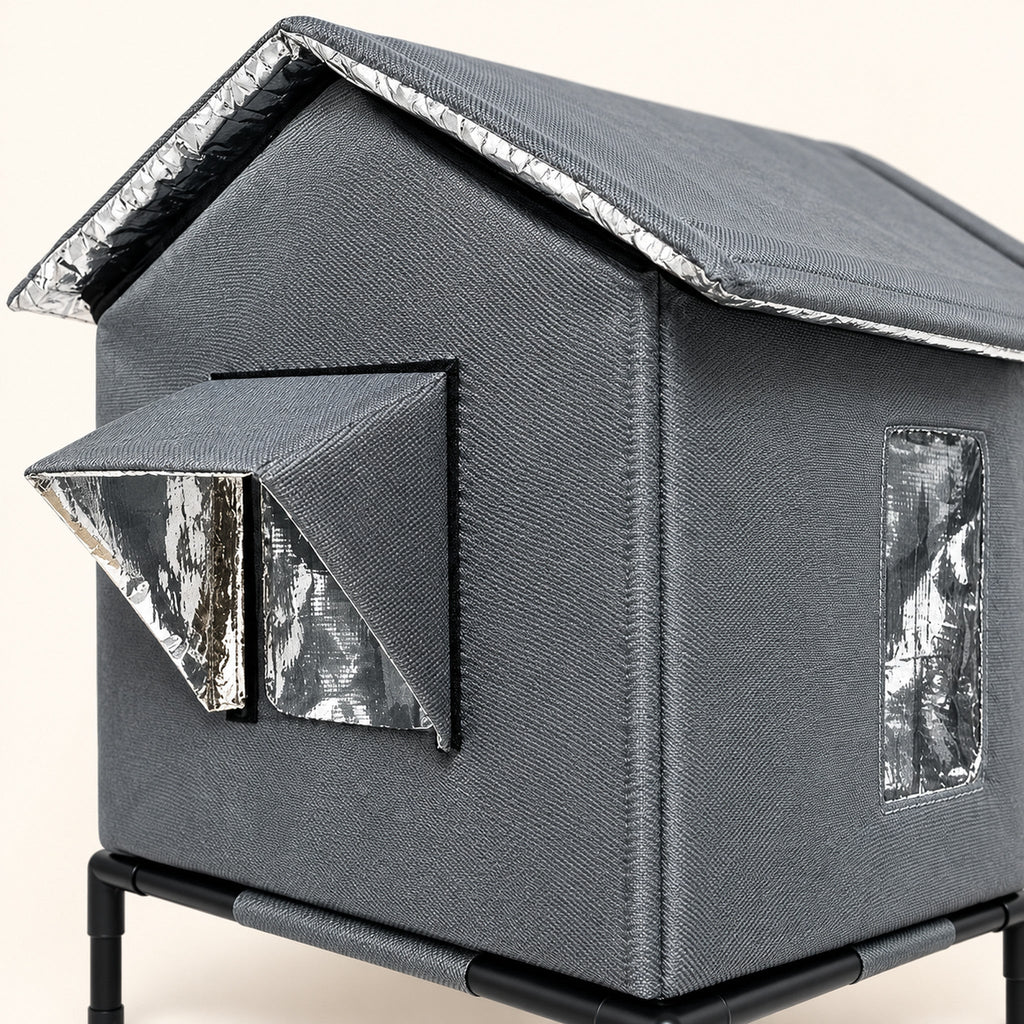 Close-up of the reflective lining under the roof and door flap