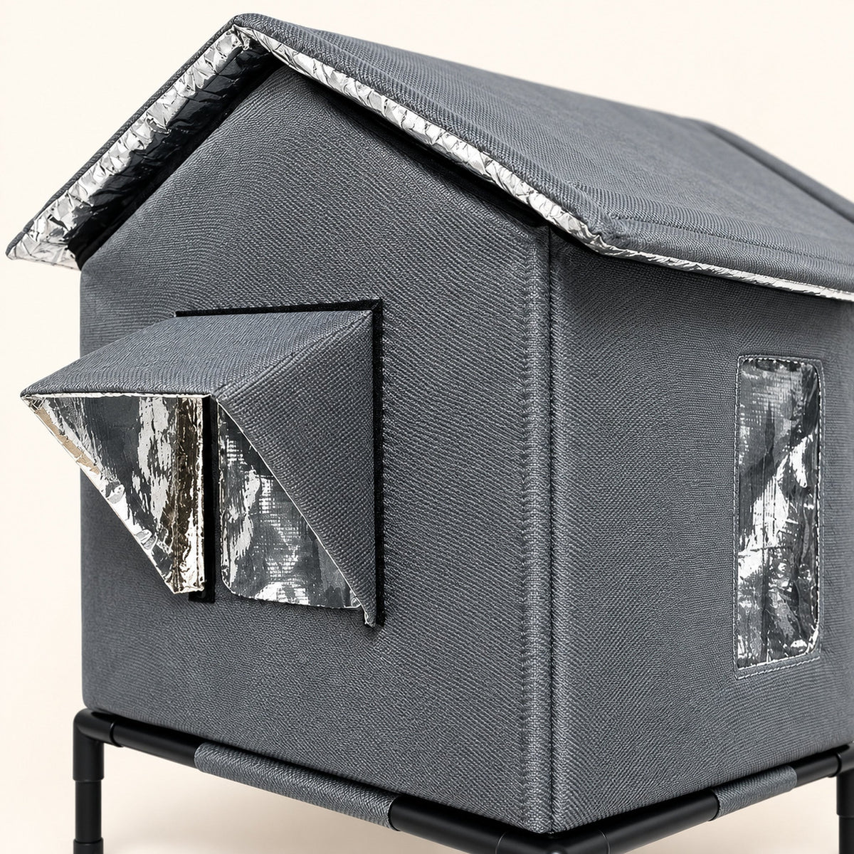 Close-up of the reflective lining under the roof and door flap