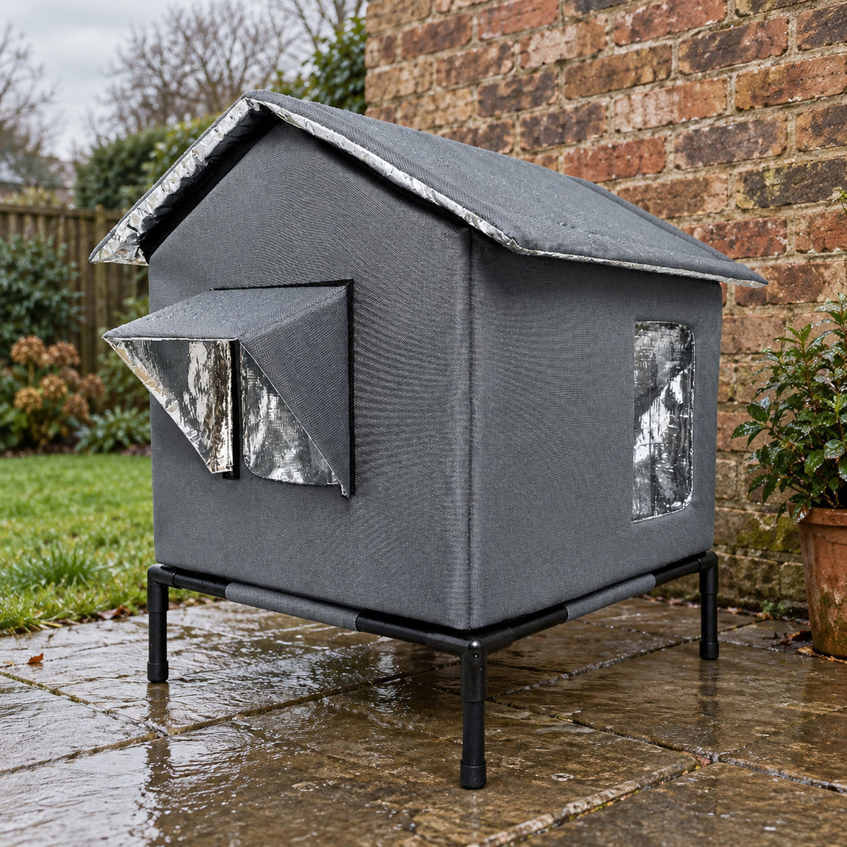 Shelter against a brick wall in a UK garden